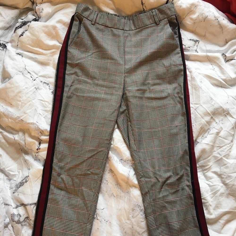 Zara Pants | Checked Trousers w Red Racing Stripe
